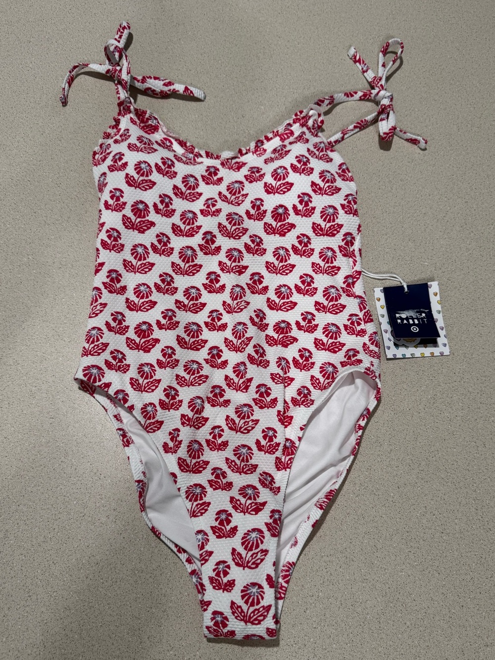 Roller Rabbit White One-Piece Swimsuit with Red Floral Print XXS